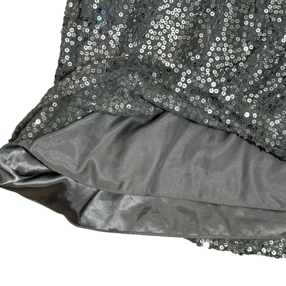 Betsey Johnson‎ Evening Silver Sequin Cocktail Dress Size 6 Metallic Party Glam